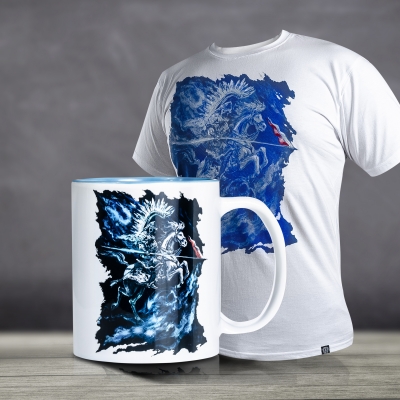 Duch Husarza koszulka męska biała + kubek niebieski